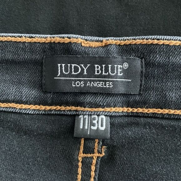 Judy Blue Slim Bootcut High Rise Jeans Black Washed Distressed Frayed Hem 30 - Picture 3 of 12
